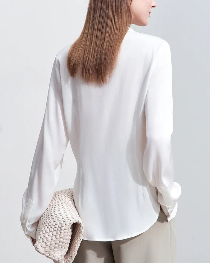 Minimalist Silk V Neck Long Sleeve Blouse