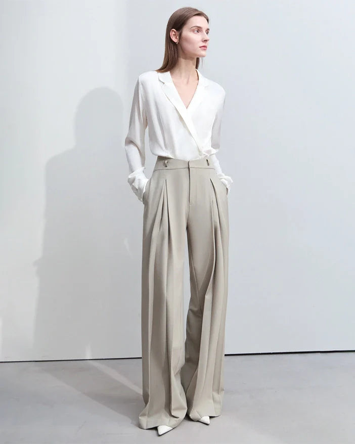 Minimalist Silk V Neck Long Sleeve Blouse