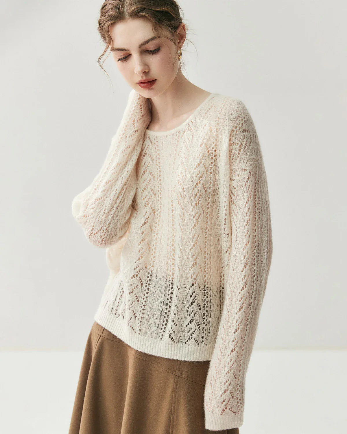 Silk-Cashmere Blend Crew Neck Pullover Sweater