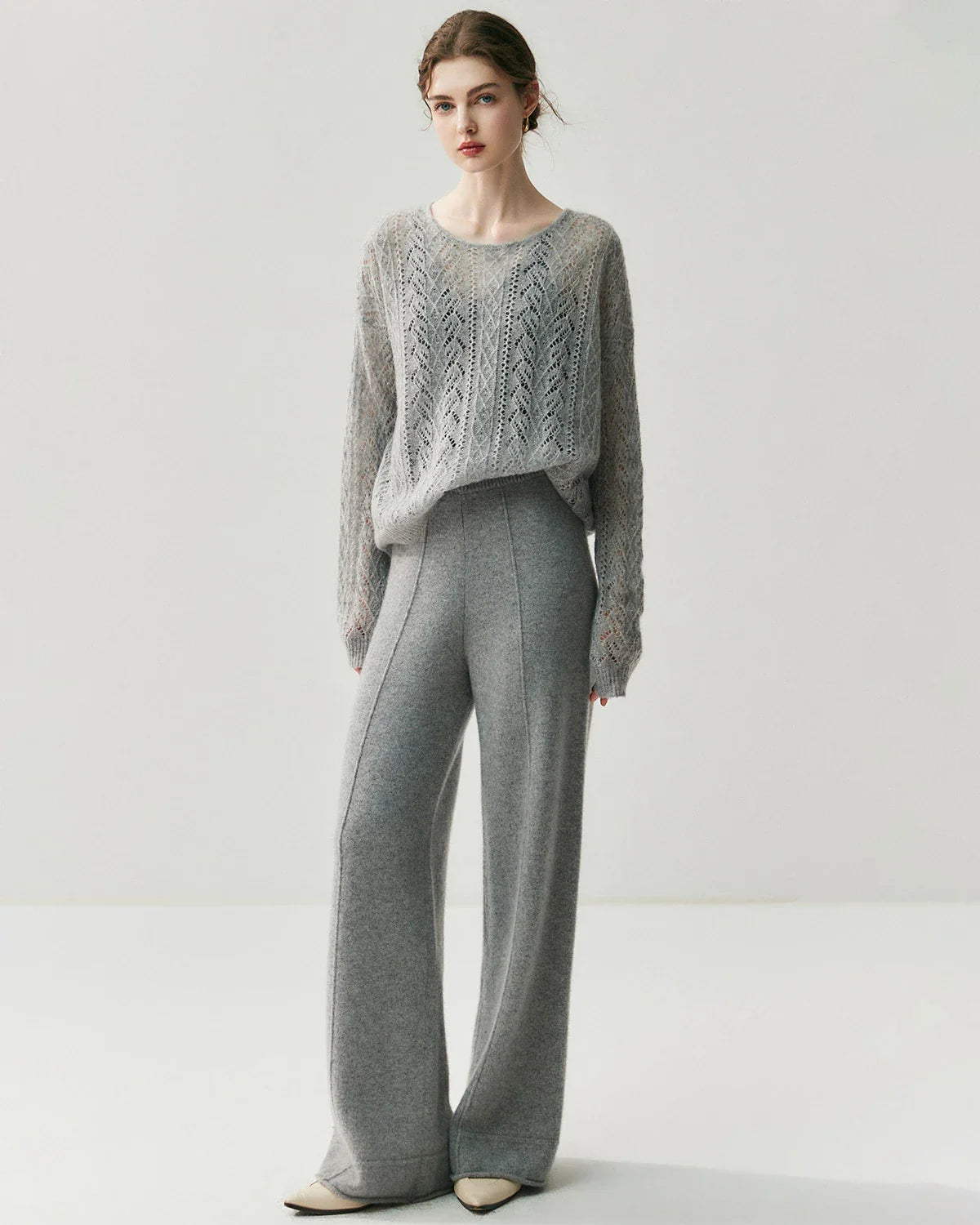 Silk-Cashmere Blend Crew Neck Pullover Sweater