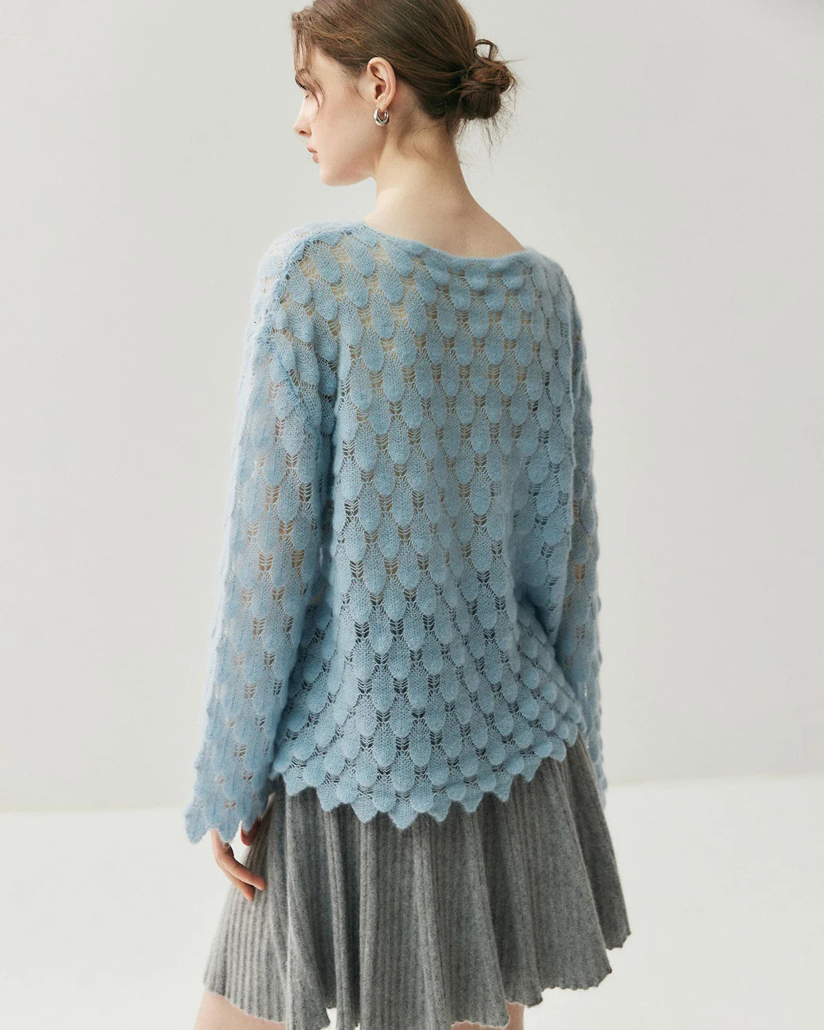 Breathable Silk Cashmere Crew Neck Pullover Sweater