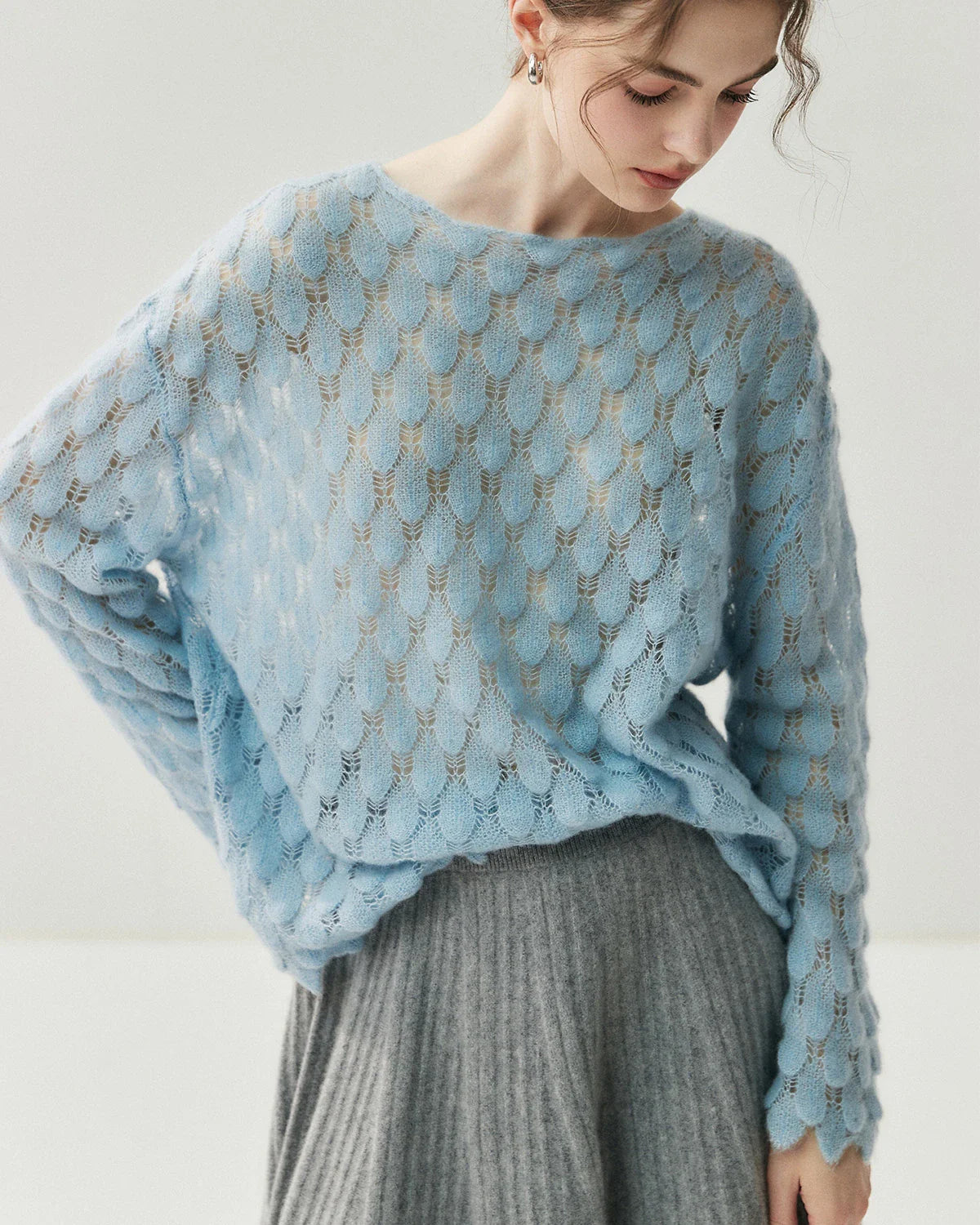 Breathable Silk Cashmere Crew Neck Pullover Sweater
