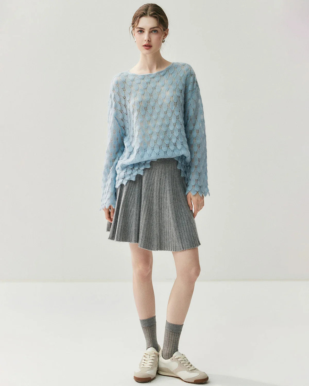 Breathable Silk Cashmere Crew Neck Pullover Sweater
