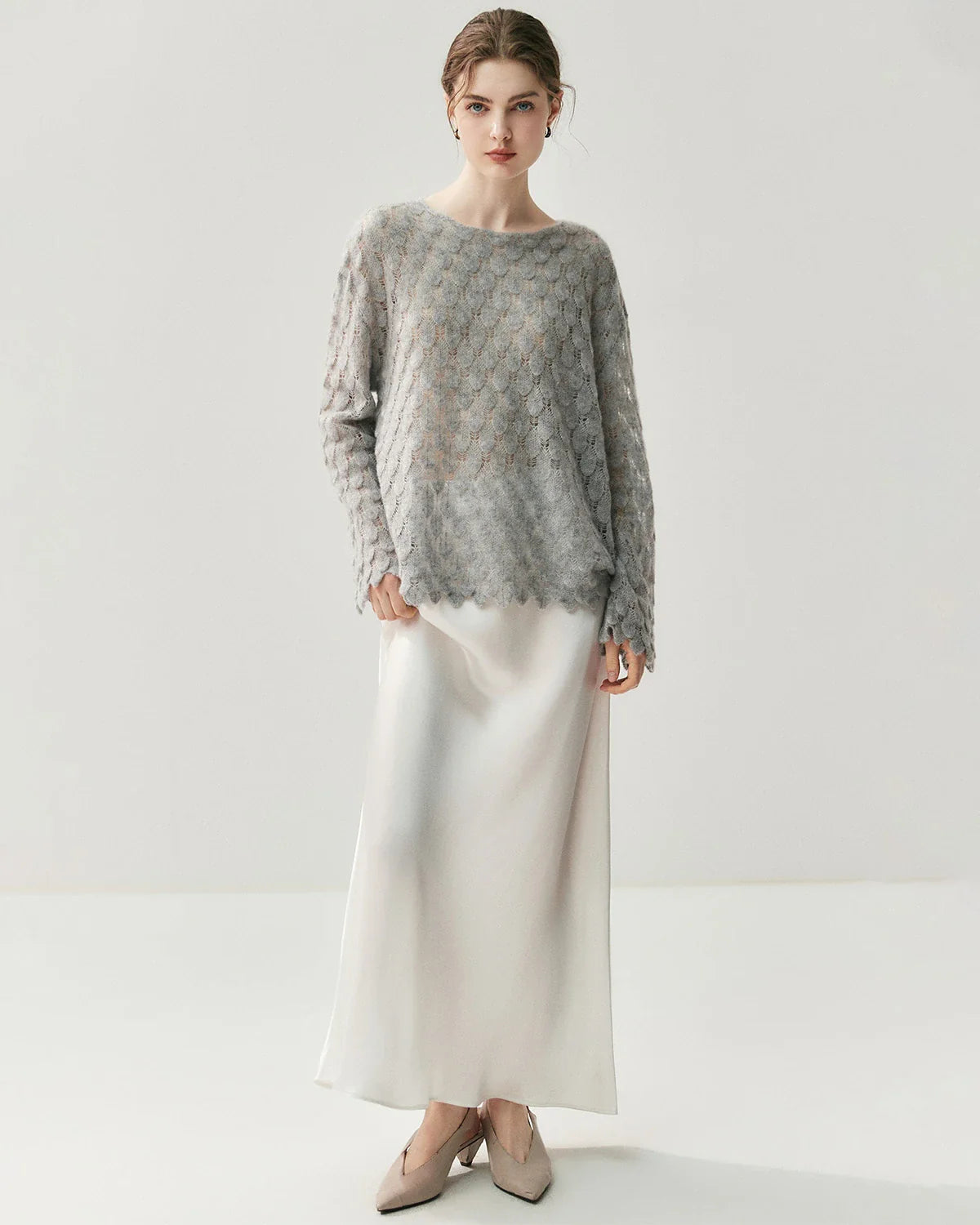 Breathable Silk Cashmere Crew Neck Pullover Sweater