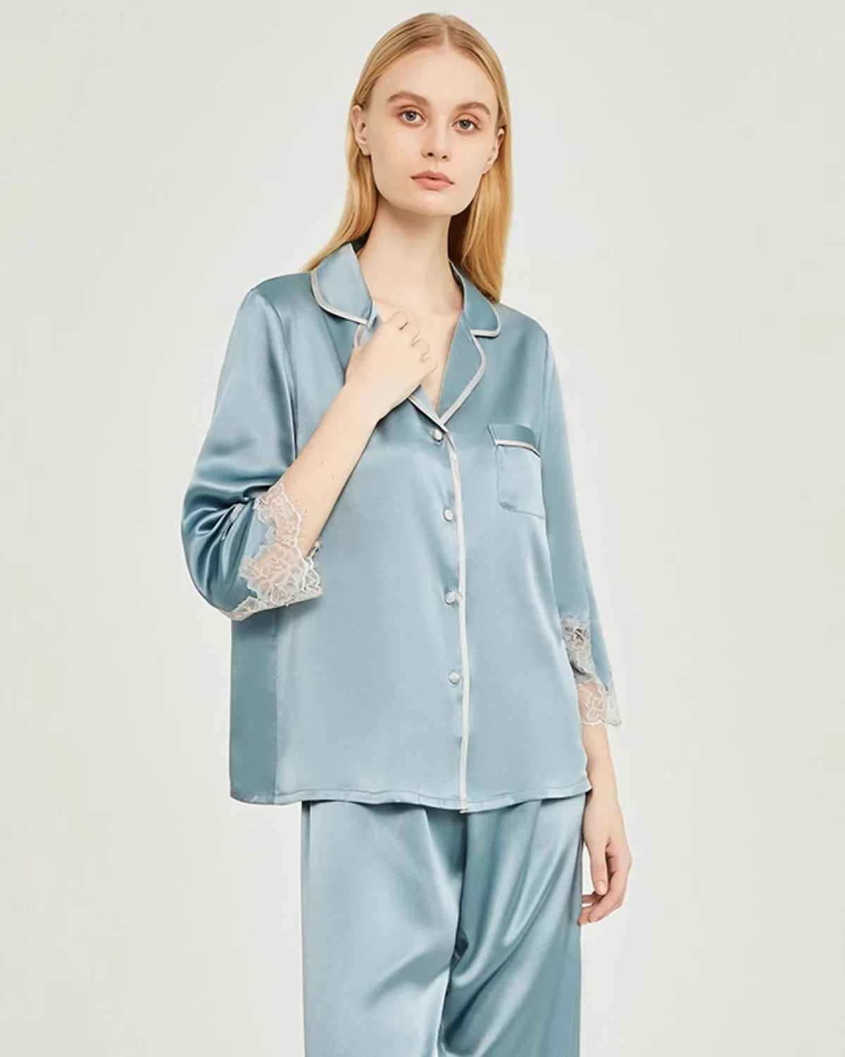 Silk Lace Trim Pajama Set for Women