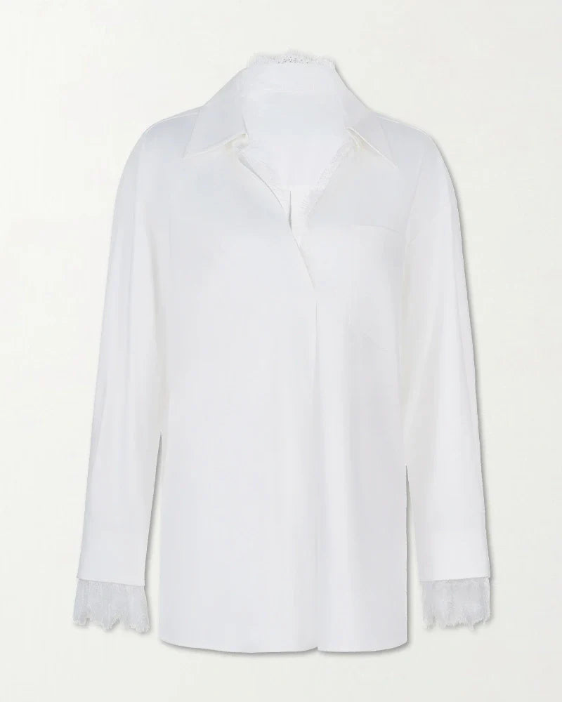 22 Momme Oversized Silk Lace Trim Shirt