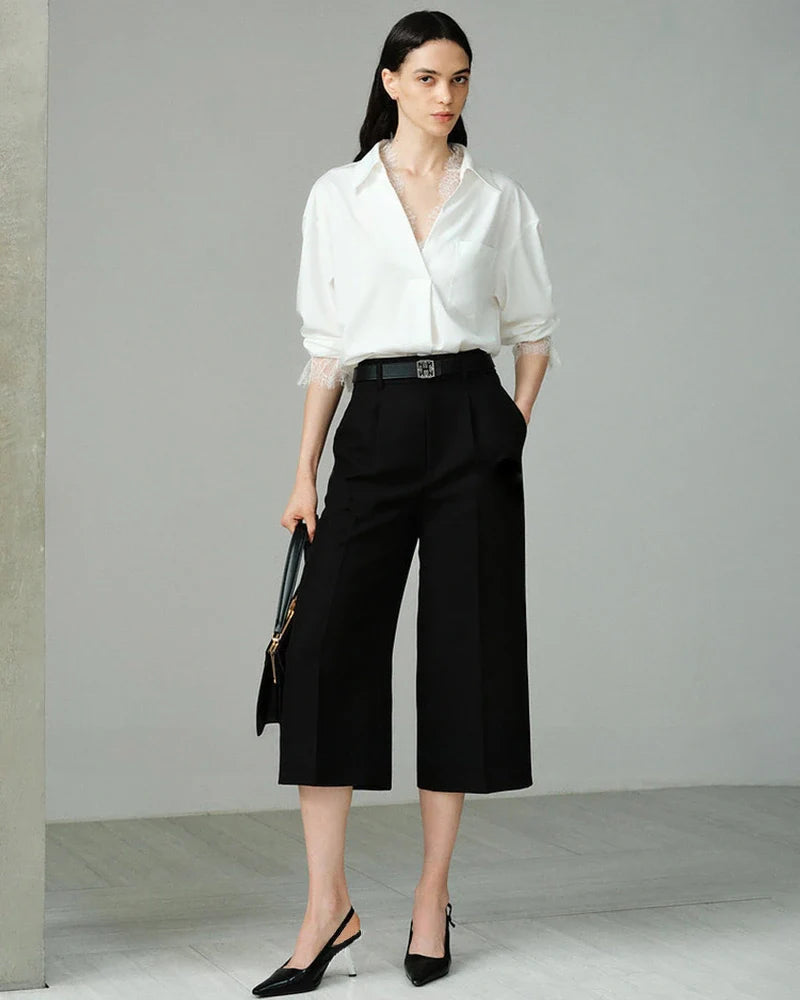 22 Momme Oversized Silk Lace Trim Shirt