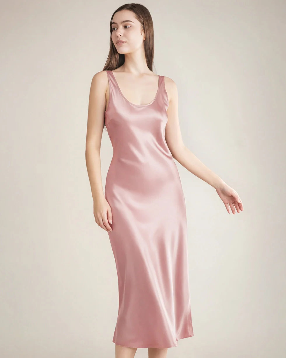 Scoop Neck Midi Silk Slip Dress