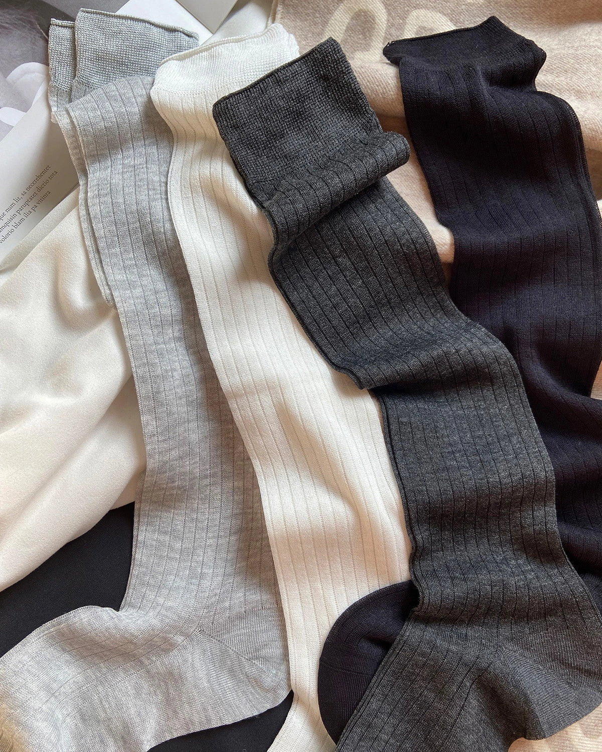 Women Sheer Cashmere Modal Blend Calf Length Socks