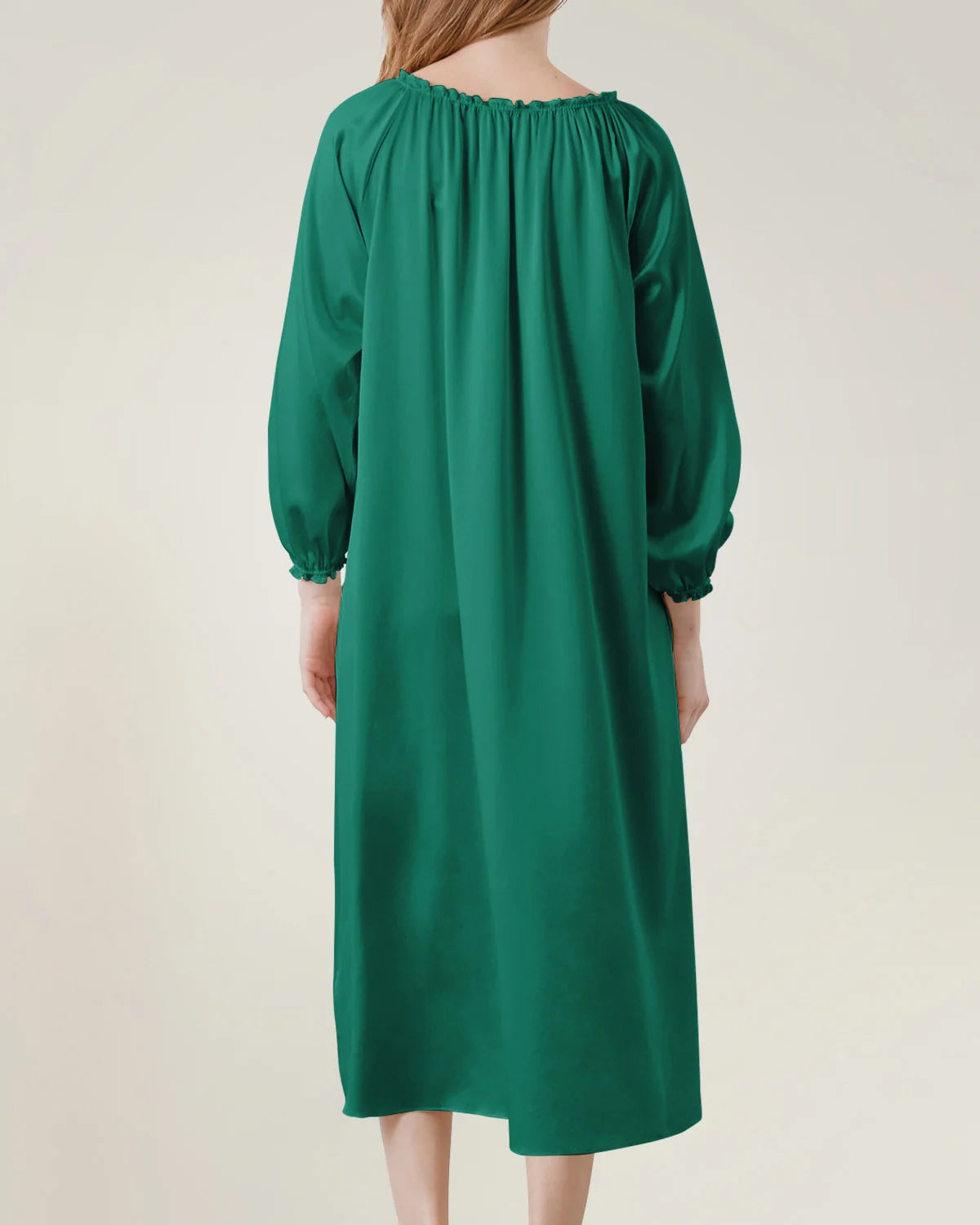 Silk Long Sleeve Nightgown with Ruched Detail