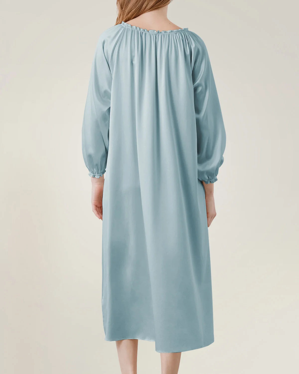 Silk Long Sleeve Nightgown with Ruched Detail