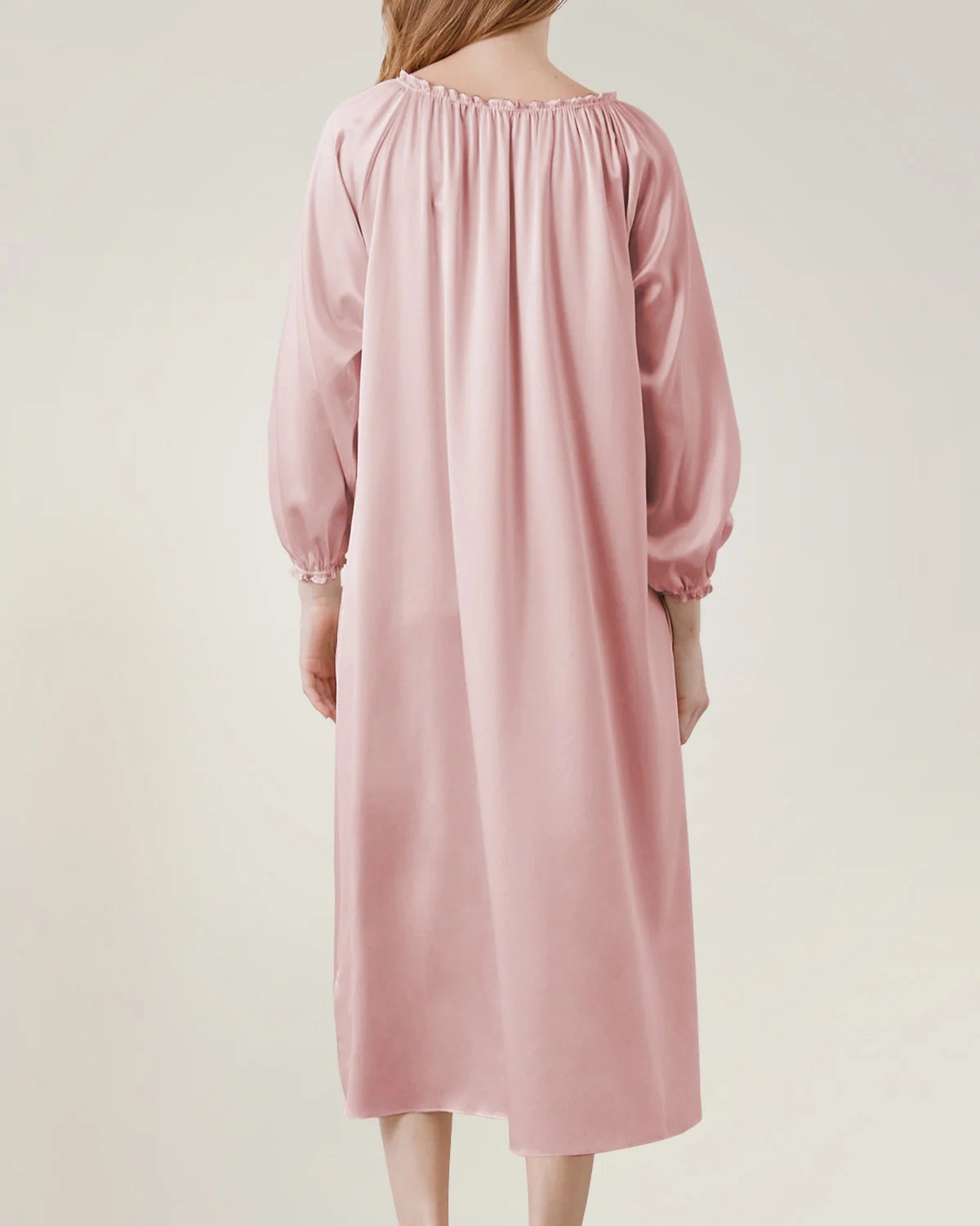 Silk Long Sleeve Nightgown with Ruched Detail