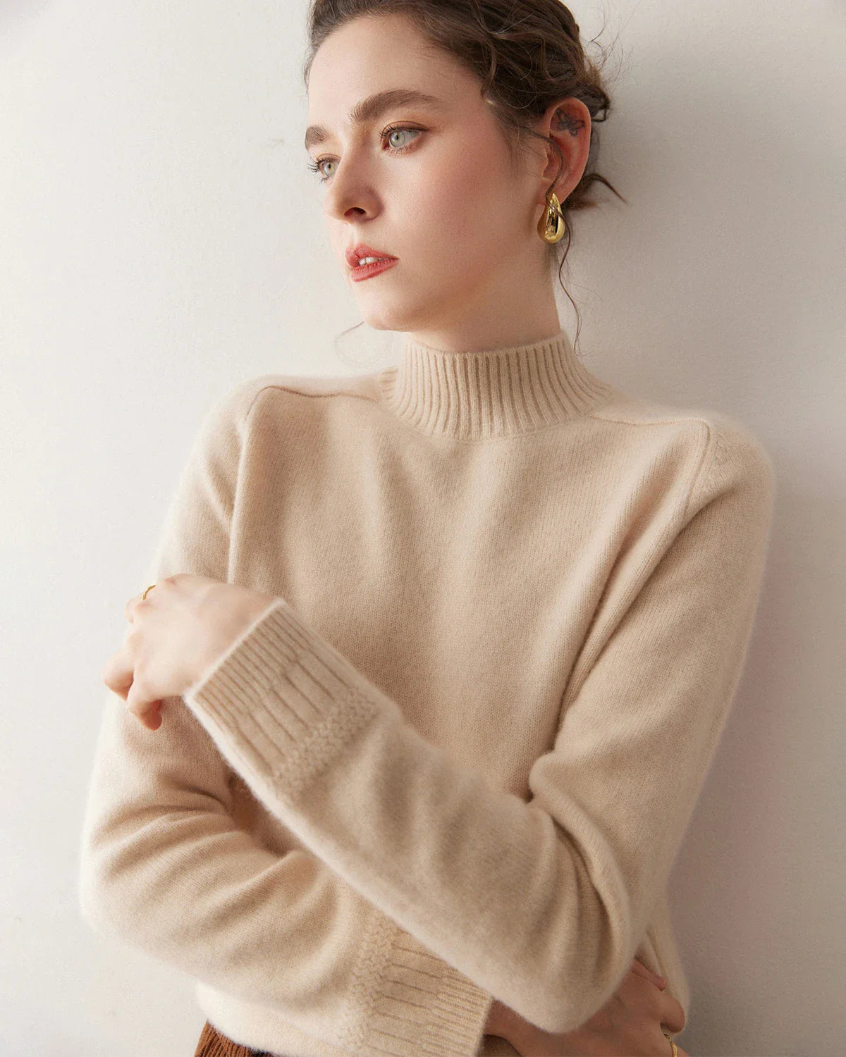 Women’s Cable Trim Raglan Cashmere Sweater