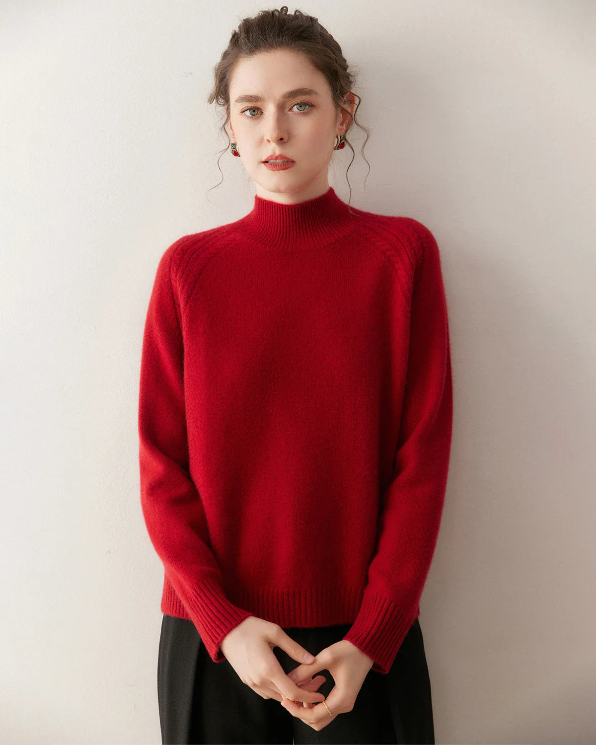 Mock Neck Cable Knit Cashmere Sweater