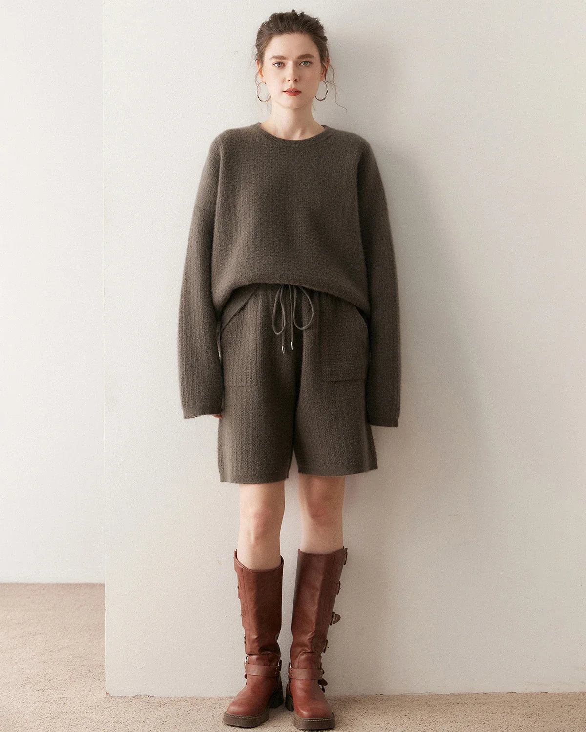 Women's Cashmere Wool Knit Sweater and Shorts Set