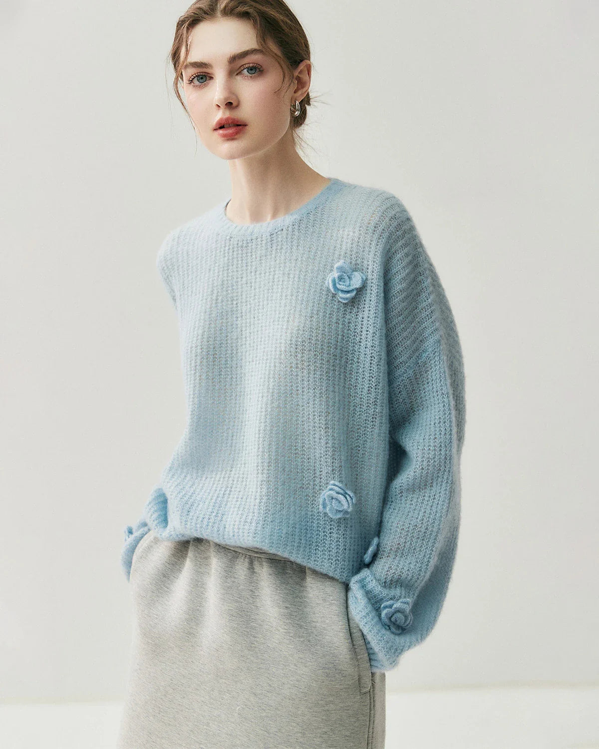 Oversize Flower Knit Silk Cashmere Sweater