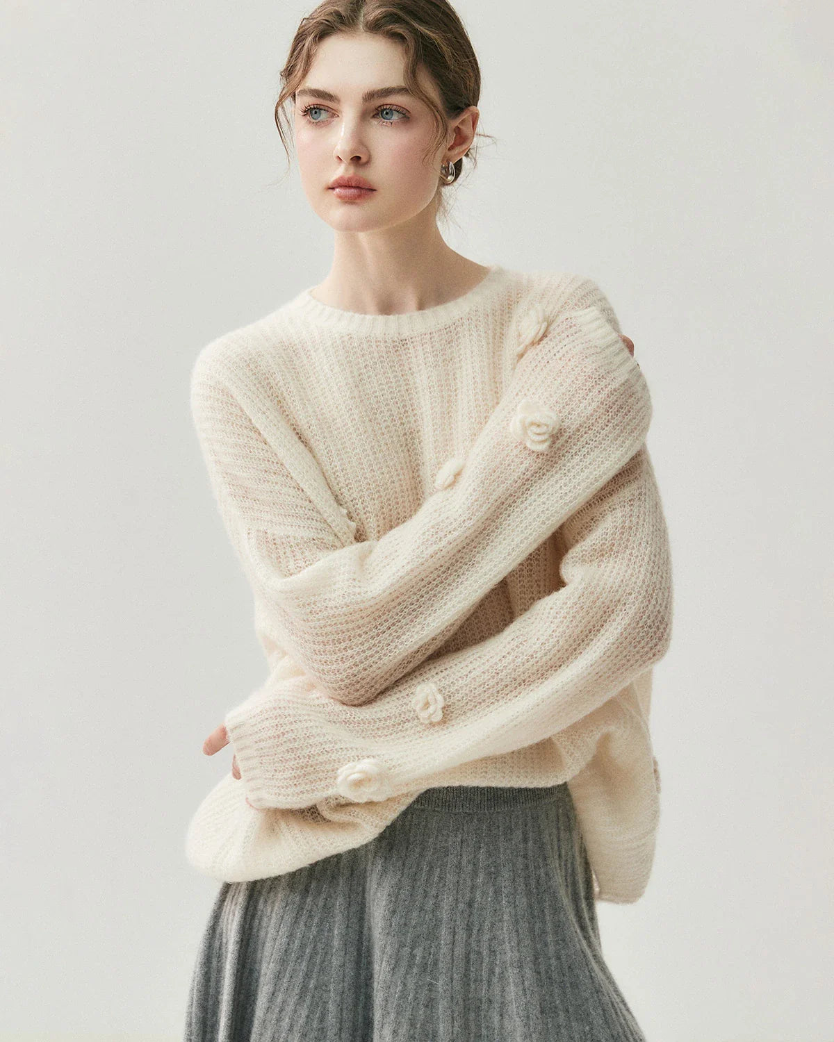 Oversize Flower Knit Silk Cashmere Sweater