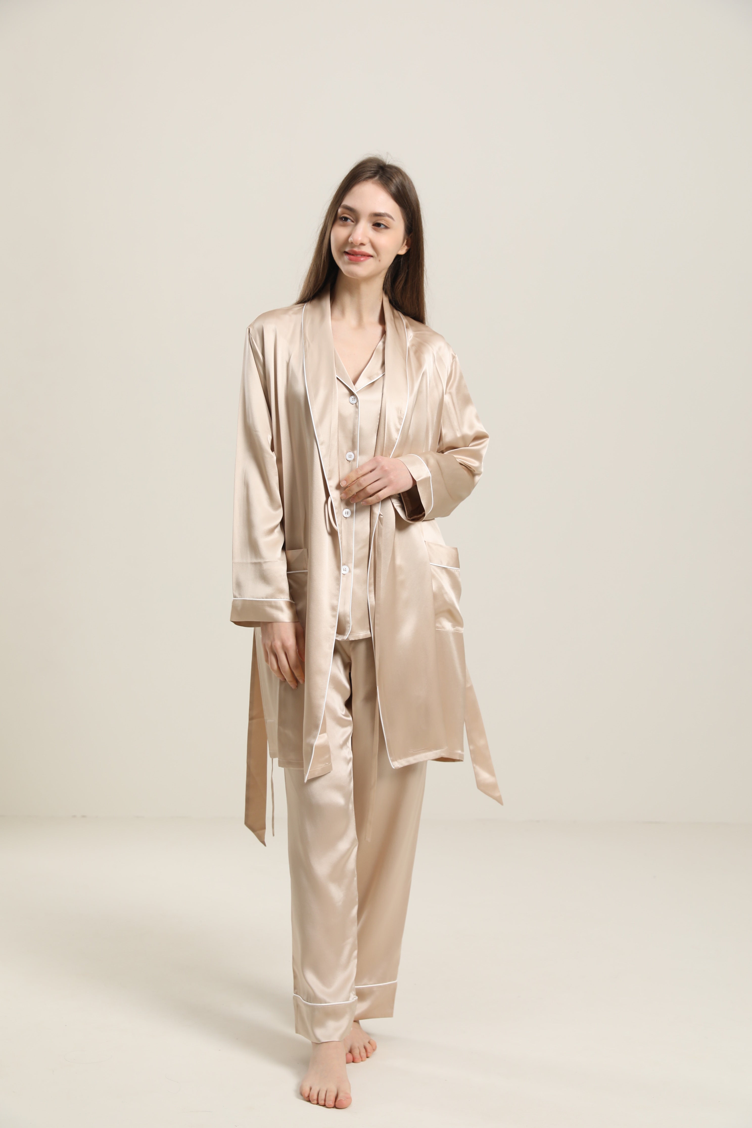 22 Momme Classic Mid Length Silk Robe For Women
