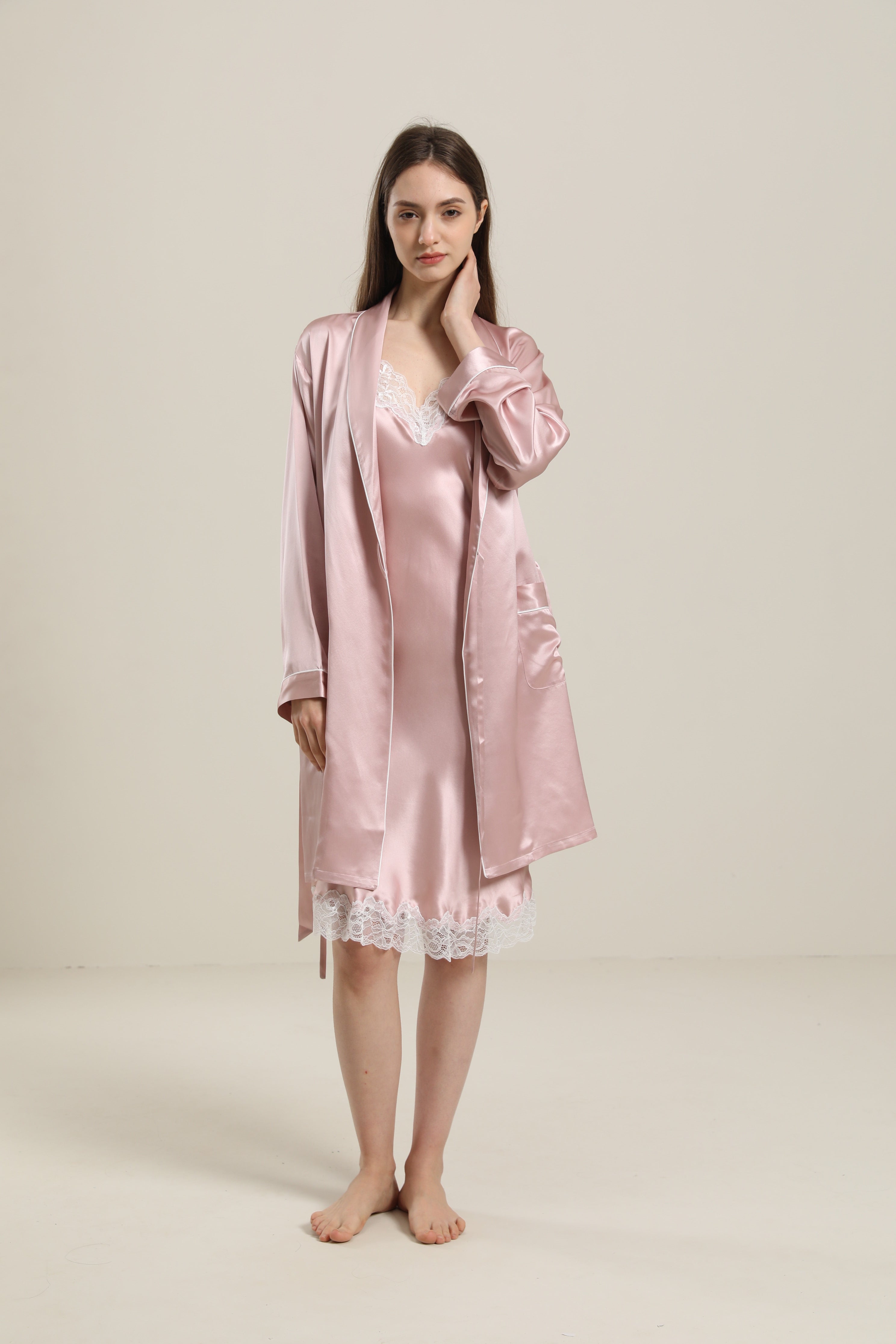 22 Momme Classic Mid Length Silk Robe For Women