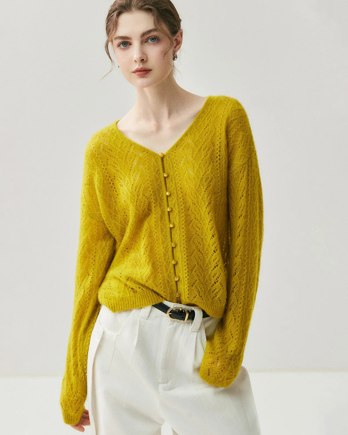 Silk-Cashmere Blend Thin Knit Cardigan