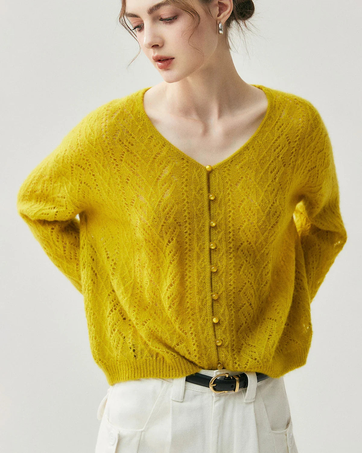 Silk-Cashmere Blend Thin Knit Cardigan