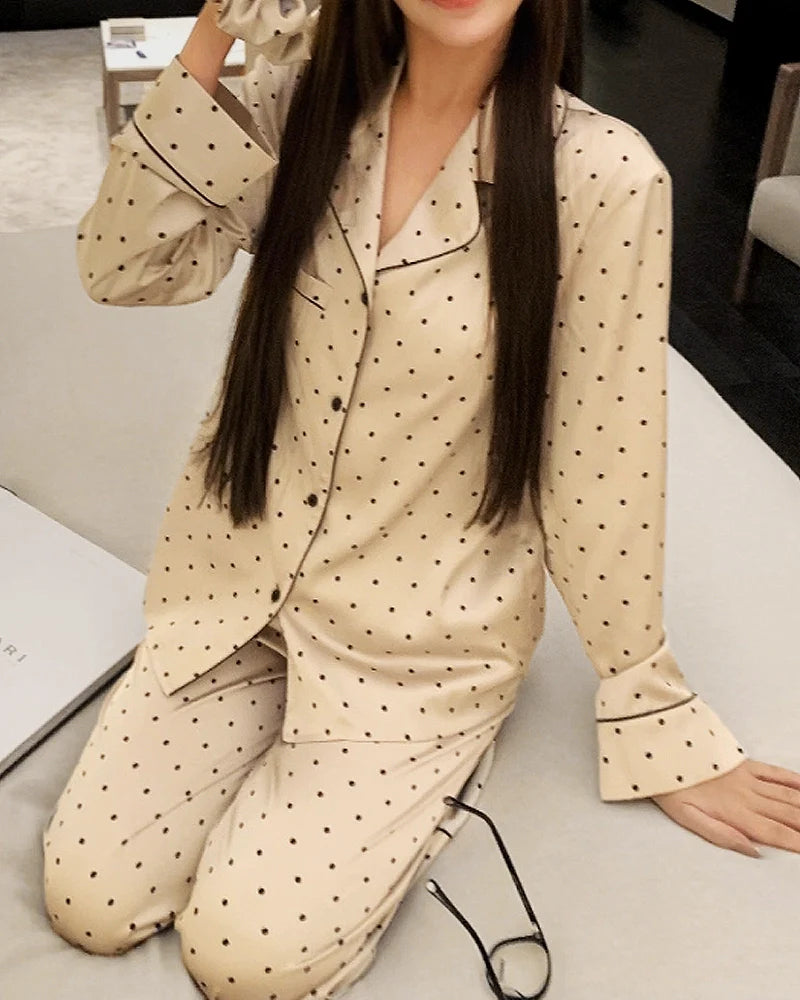 Small Polka Dot Long Sleeve Silk Pajama Set