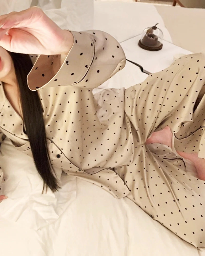 Small Polka Dot Long Sleeve Silk Pajama Set