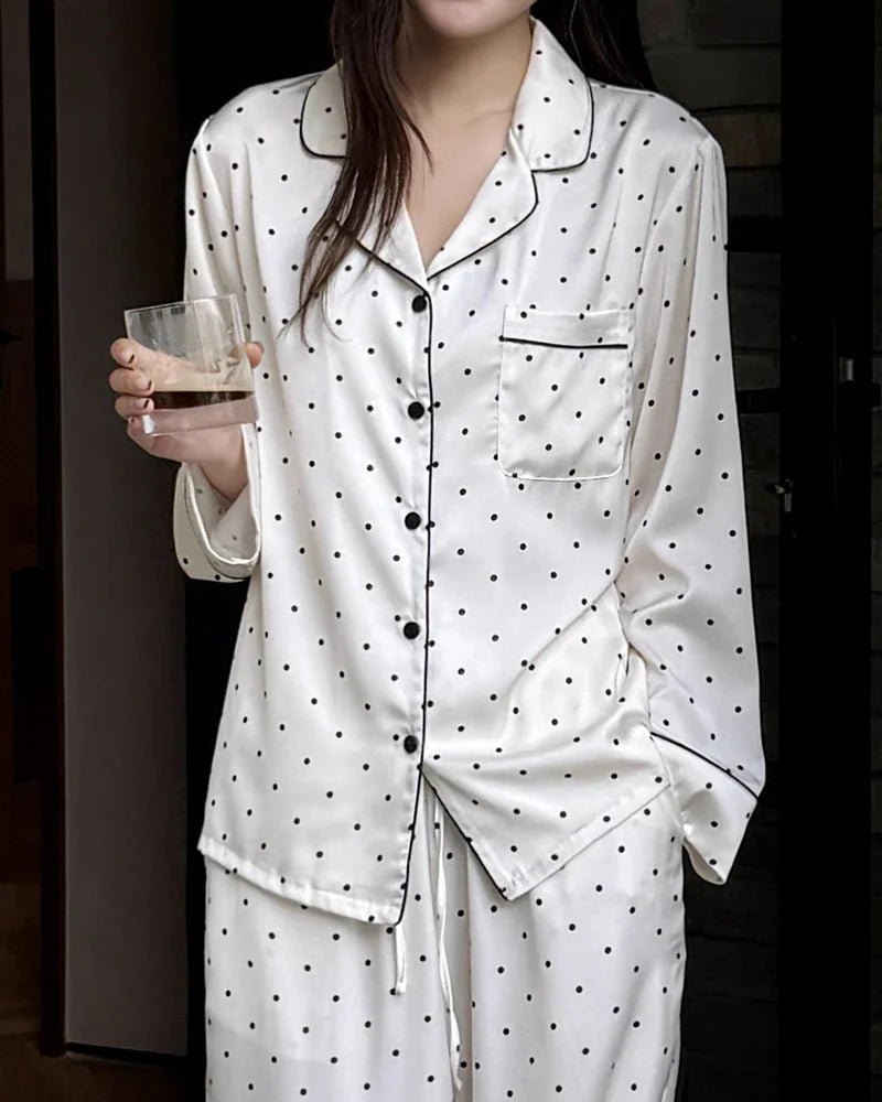 Small Polka Dot Long Sleeve Silk Pajama Set