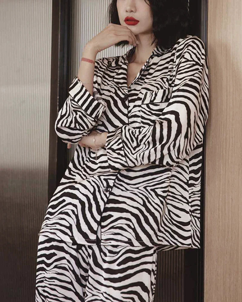 Zebra Print Silk Pajama Set