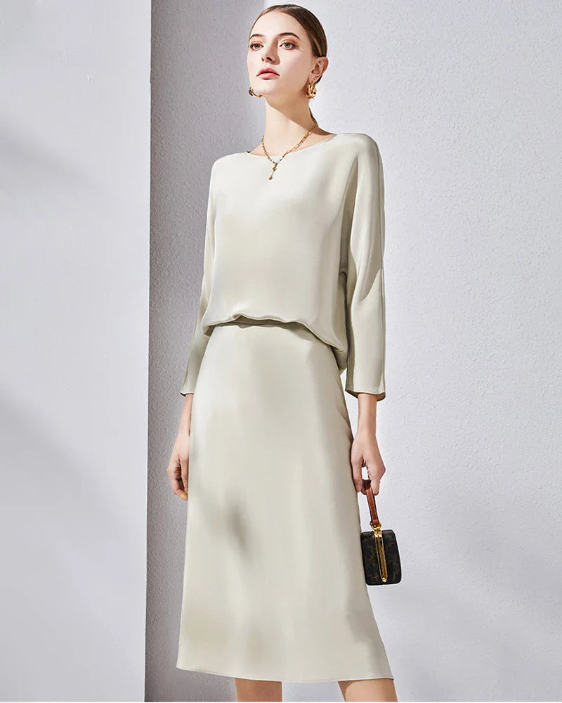 30 Momme Heavy Silk Bias-Cut Midi Skirt