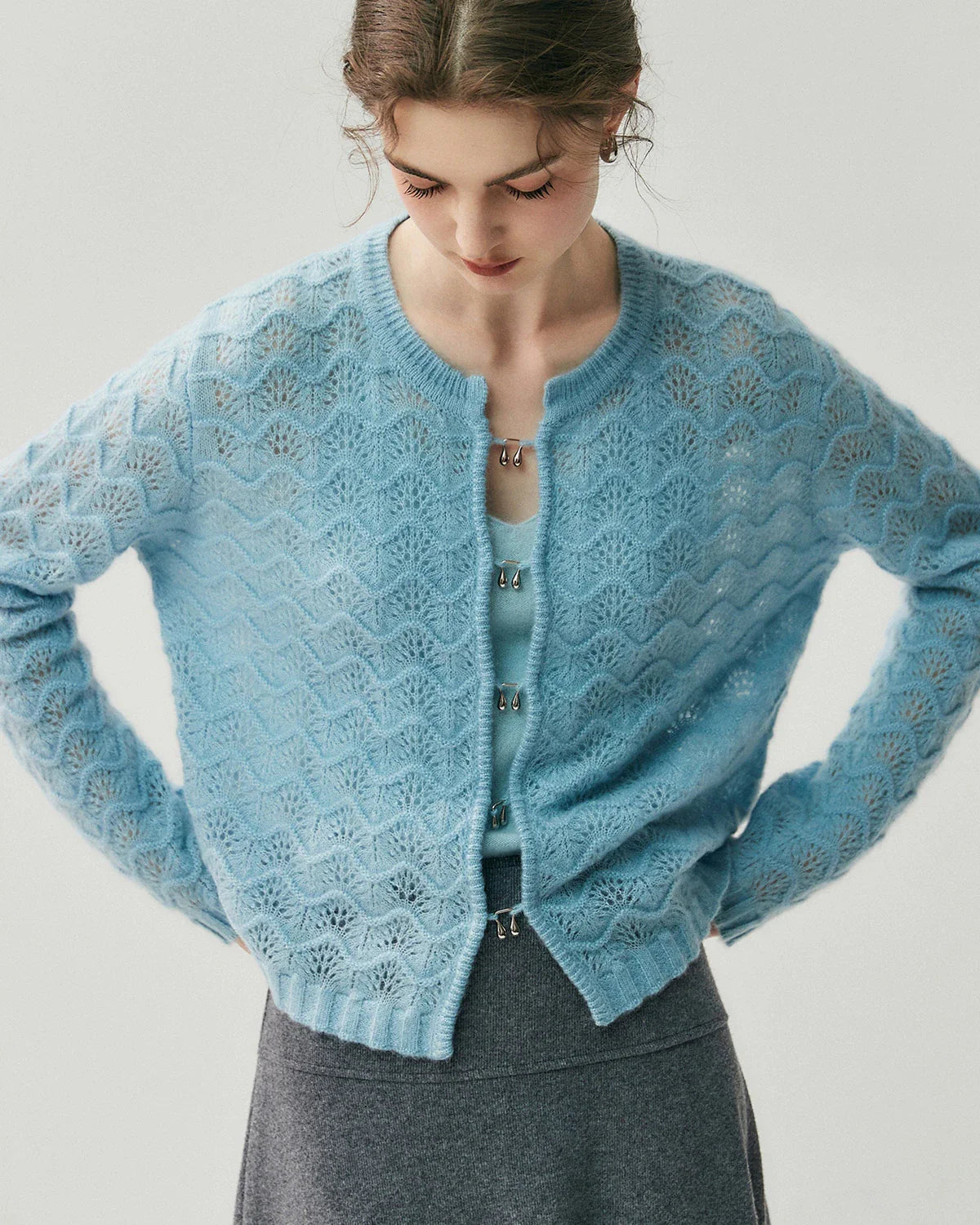 Silk Cashmere Cardigan with Metal Buttons