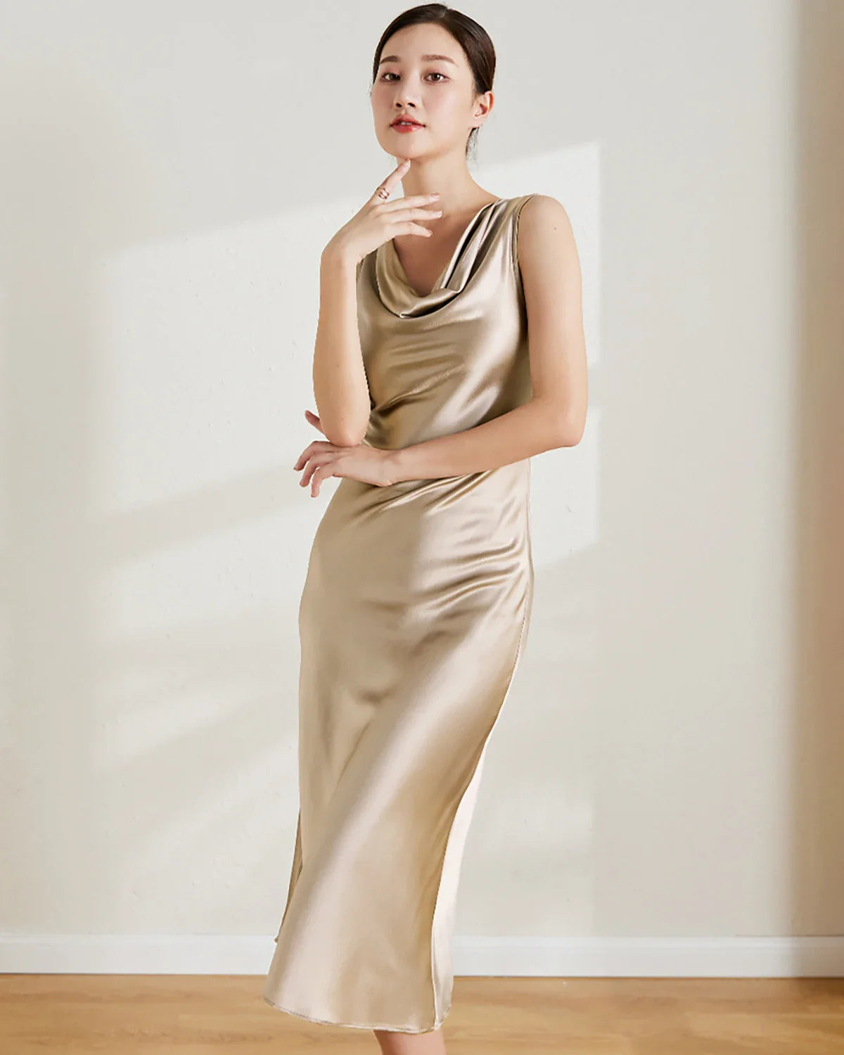 Elegant Sleeveless Silk Midi Dress