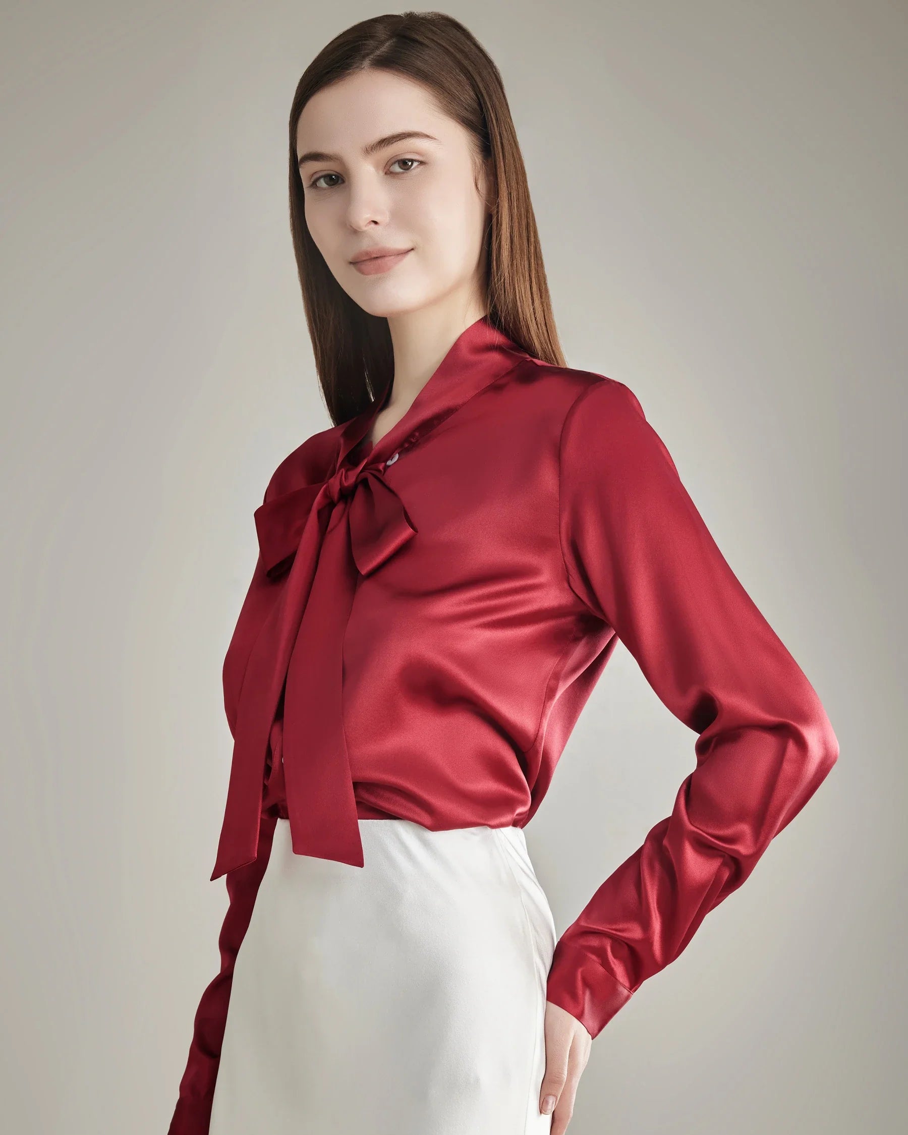 Elegant Silk Bow Tie Blouse