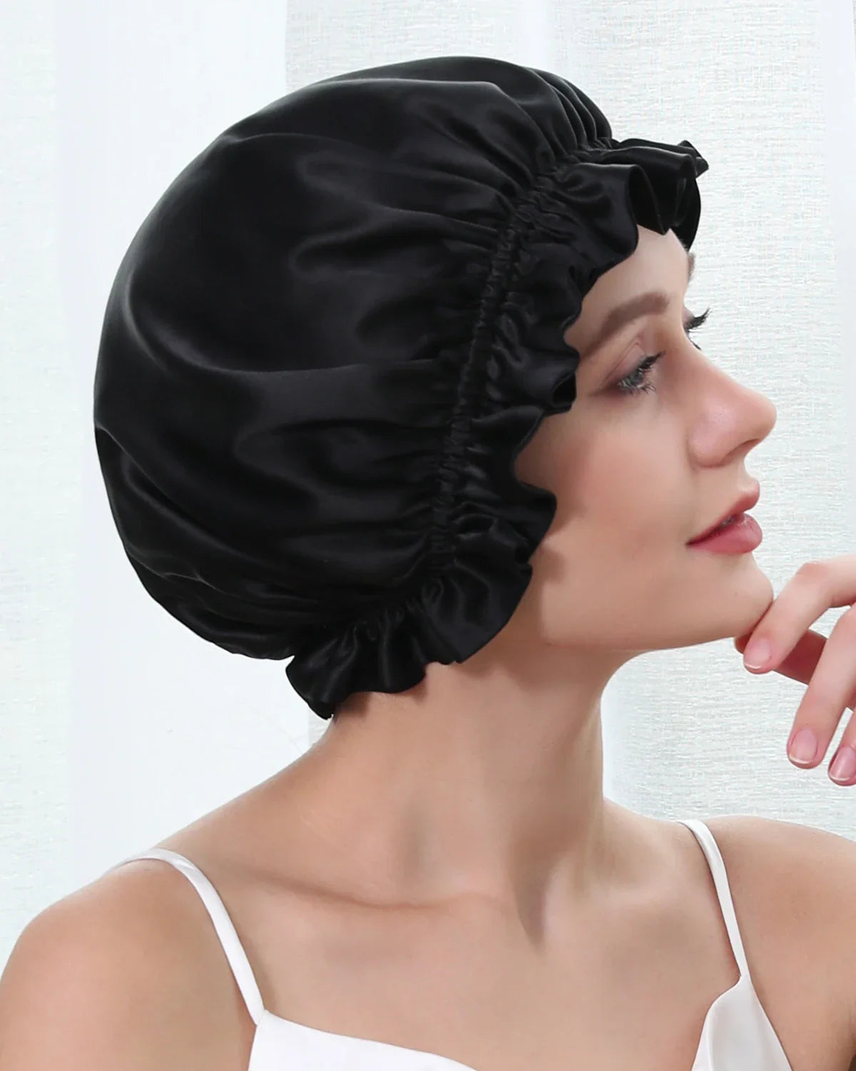 Flounced Silk Night Sleep Caps