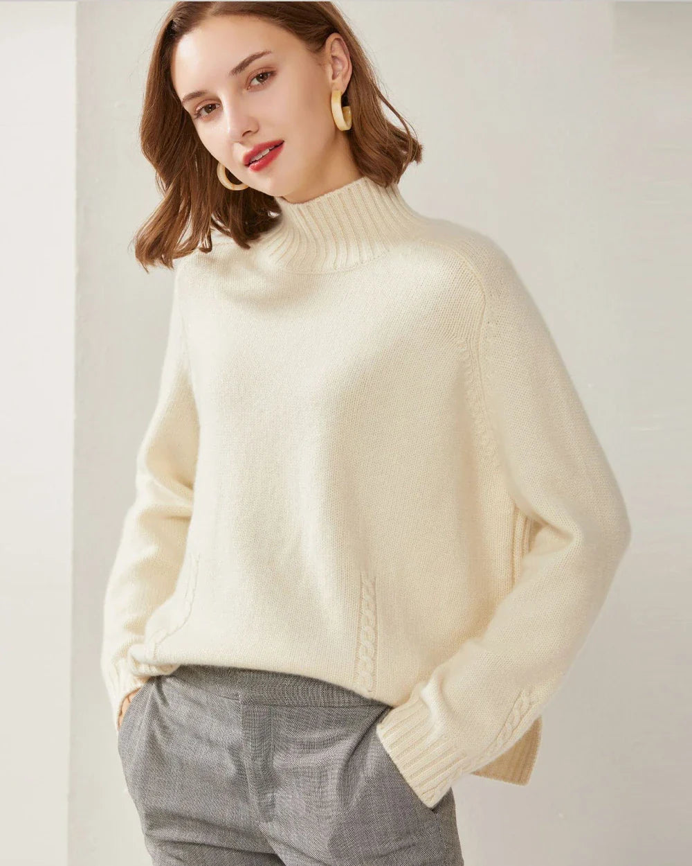 Oversized Mock Neck Cashmere Sweater