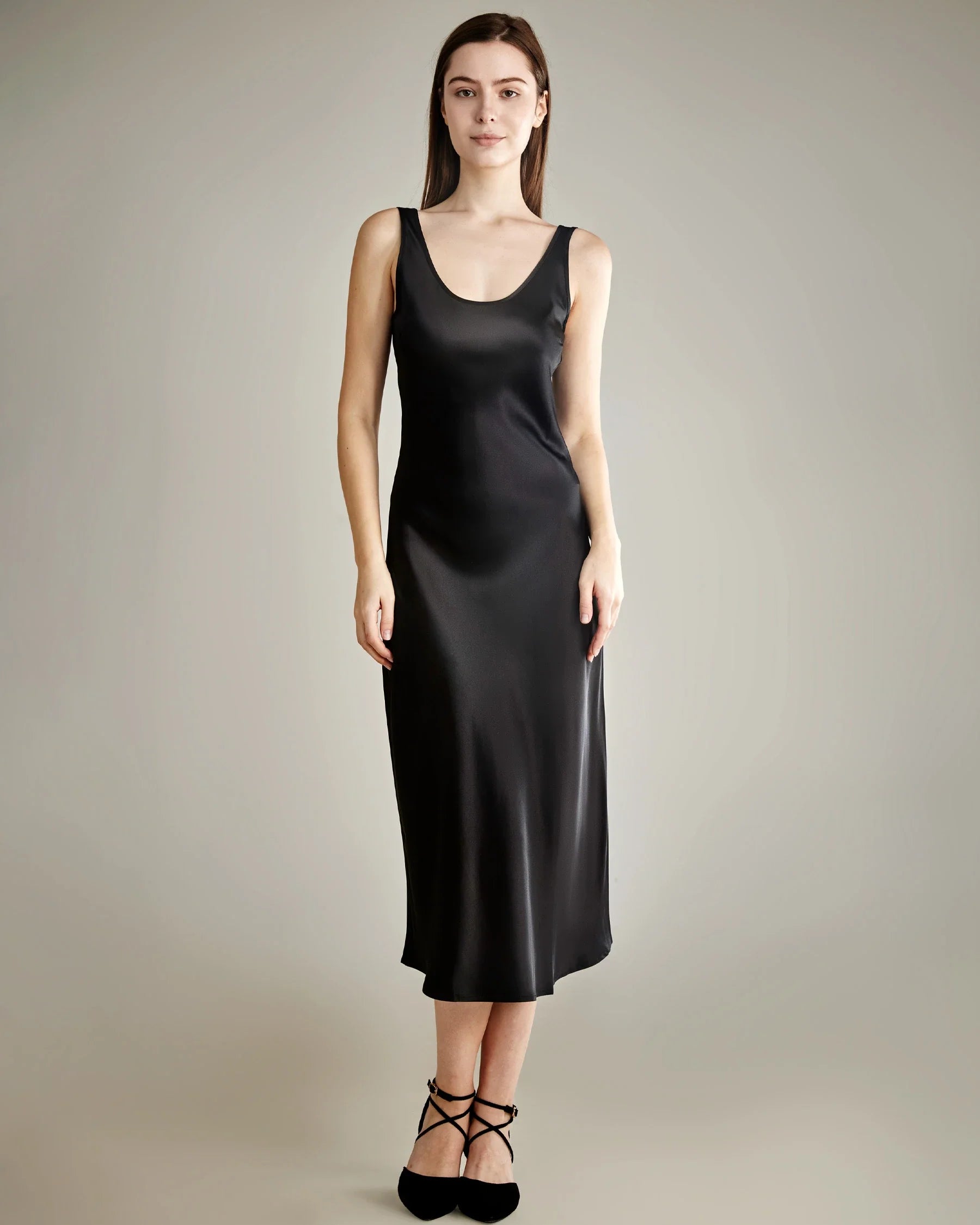 Scoop Neck Midi Silk Slip Dress