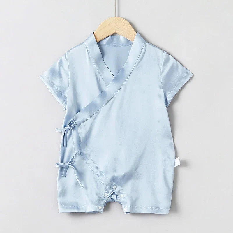 Baby Silk Wrap Romper Short Sleeve