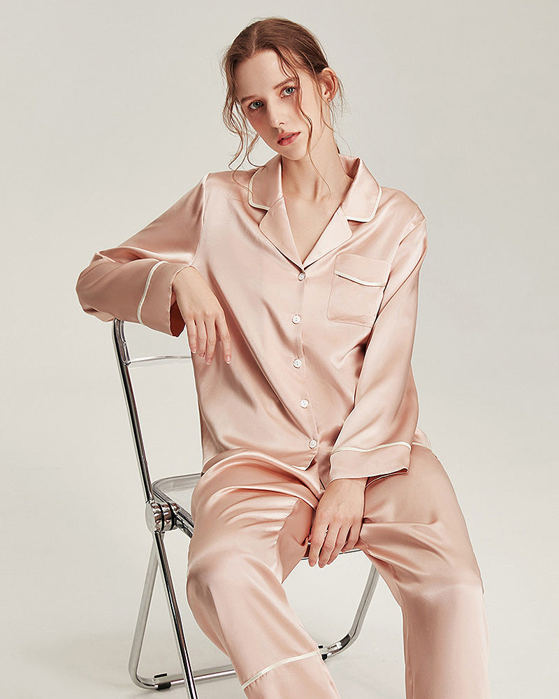Wave Hem Silk Pajamas Set for Women