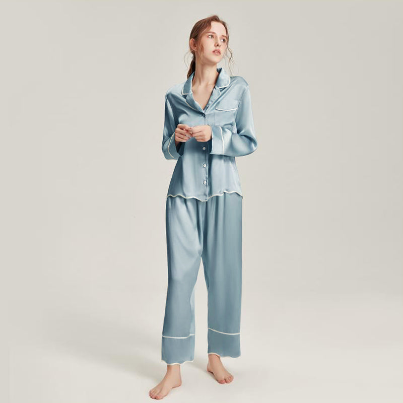 Wave Hem Silk Pajamas Set for Women