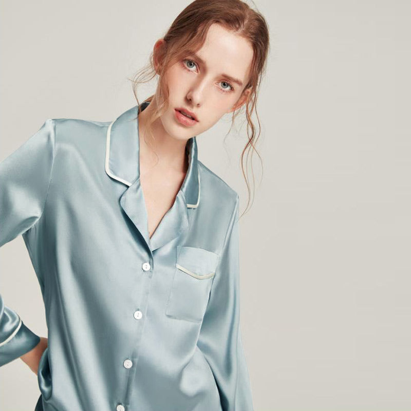 Wave Hem Silk Pajamas Set for Women