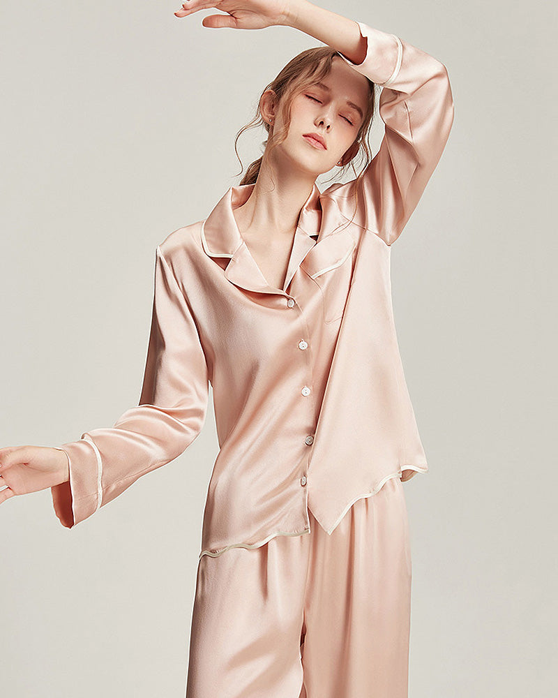 Wave Hem Silk Pajamas Set for Women