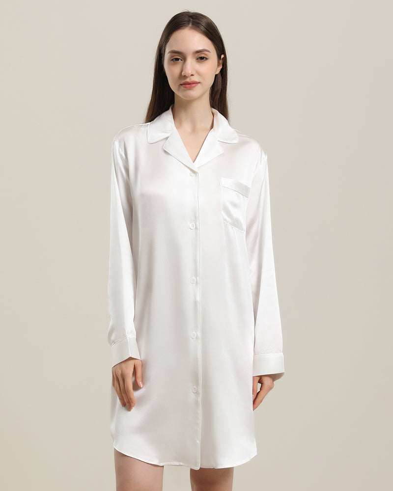 Silk Shirt Pajamas Sleepwear Piping Style
