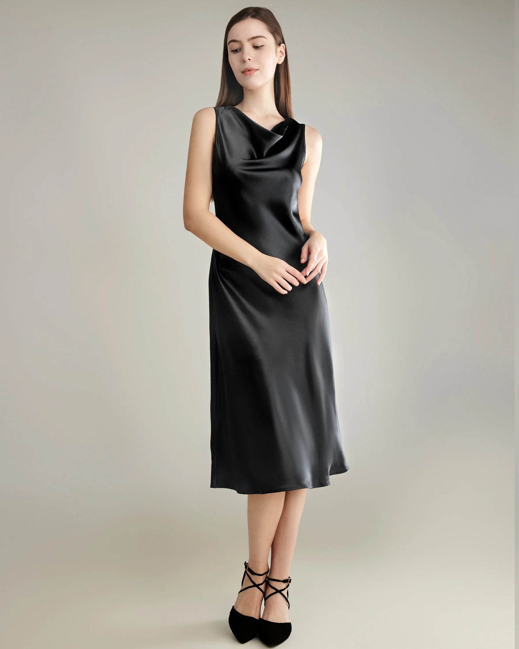 Silk Dresses with Asymmetrical Cowl Neck
