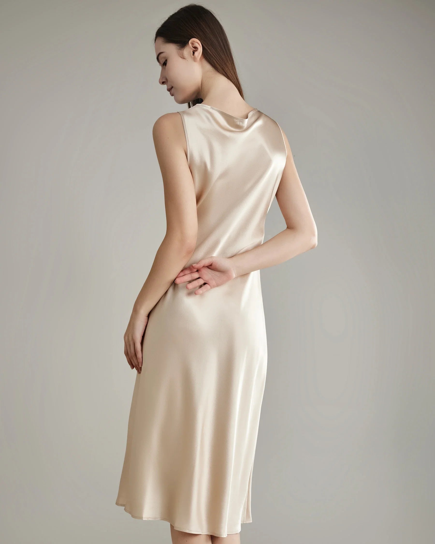 Silk Dresses with Asymmetrical Cowl Neck