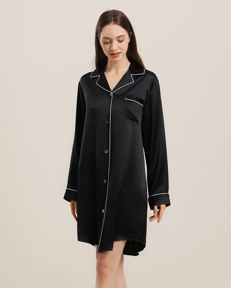 Silk Shirt Pajamas Sleepwear Piping Style