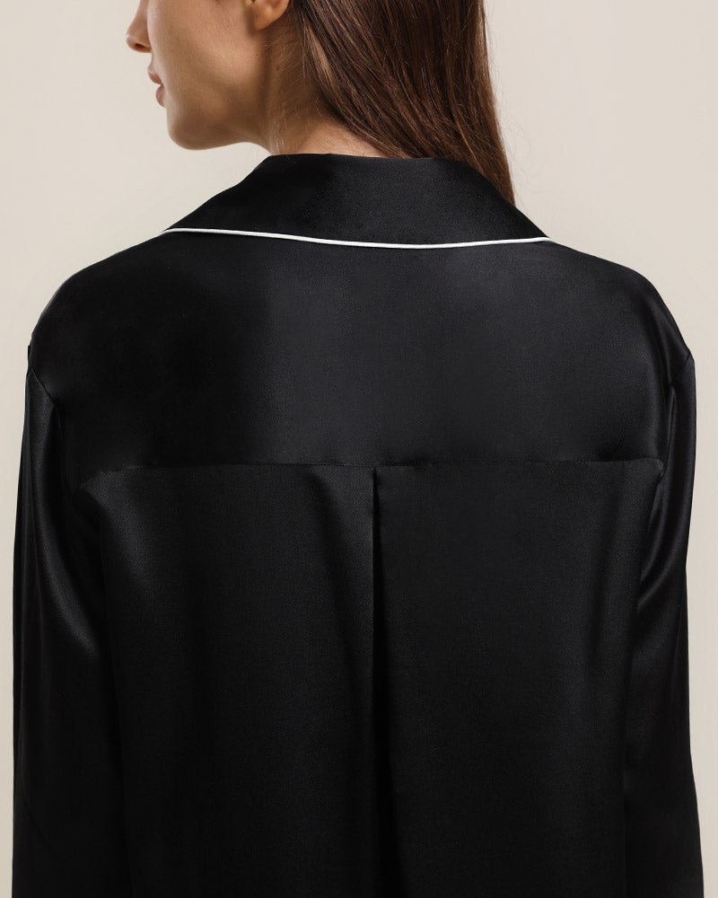 Silk Shirt Pajamas Sleepwear Piping Style