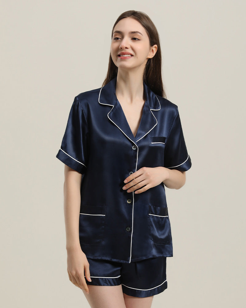 Button Up Silk Short Pajama Set