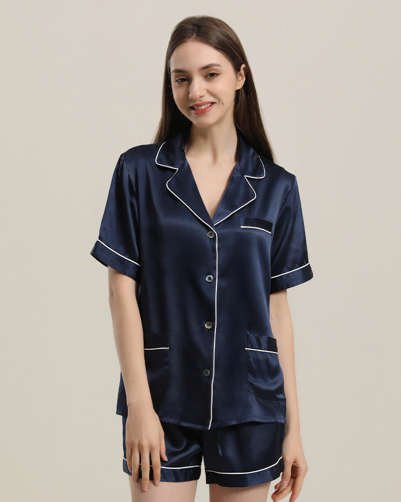 Button Up Silk Short Pajama Set