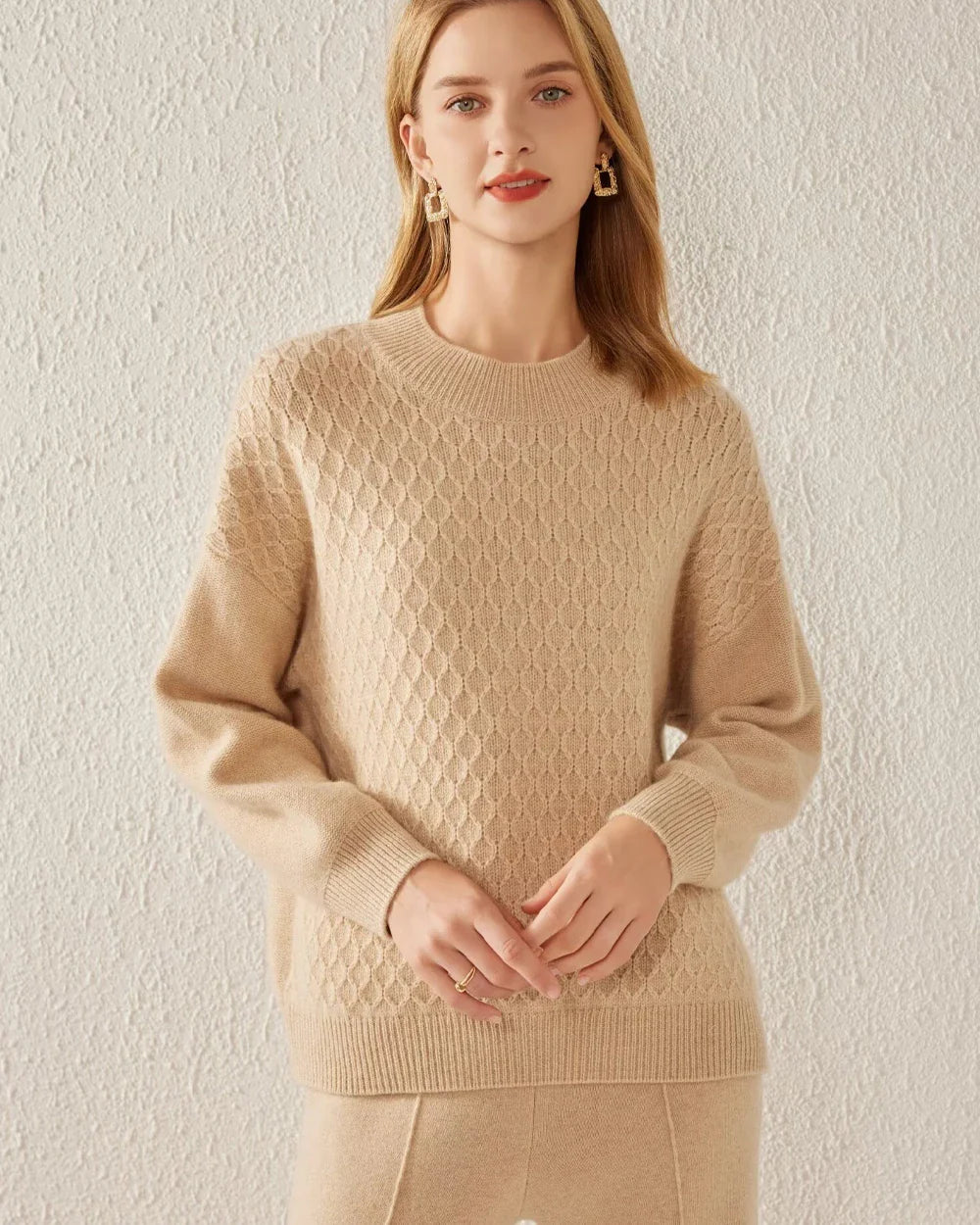 Textured Knit Pattern Cashmere Sweater