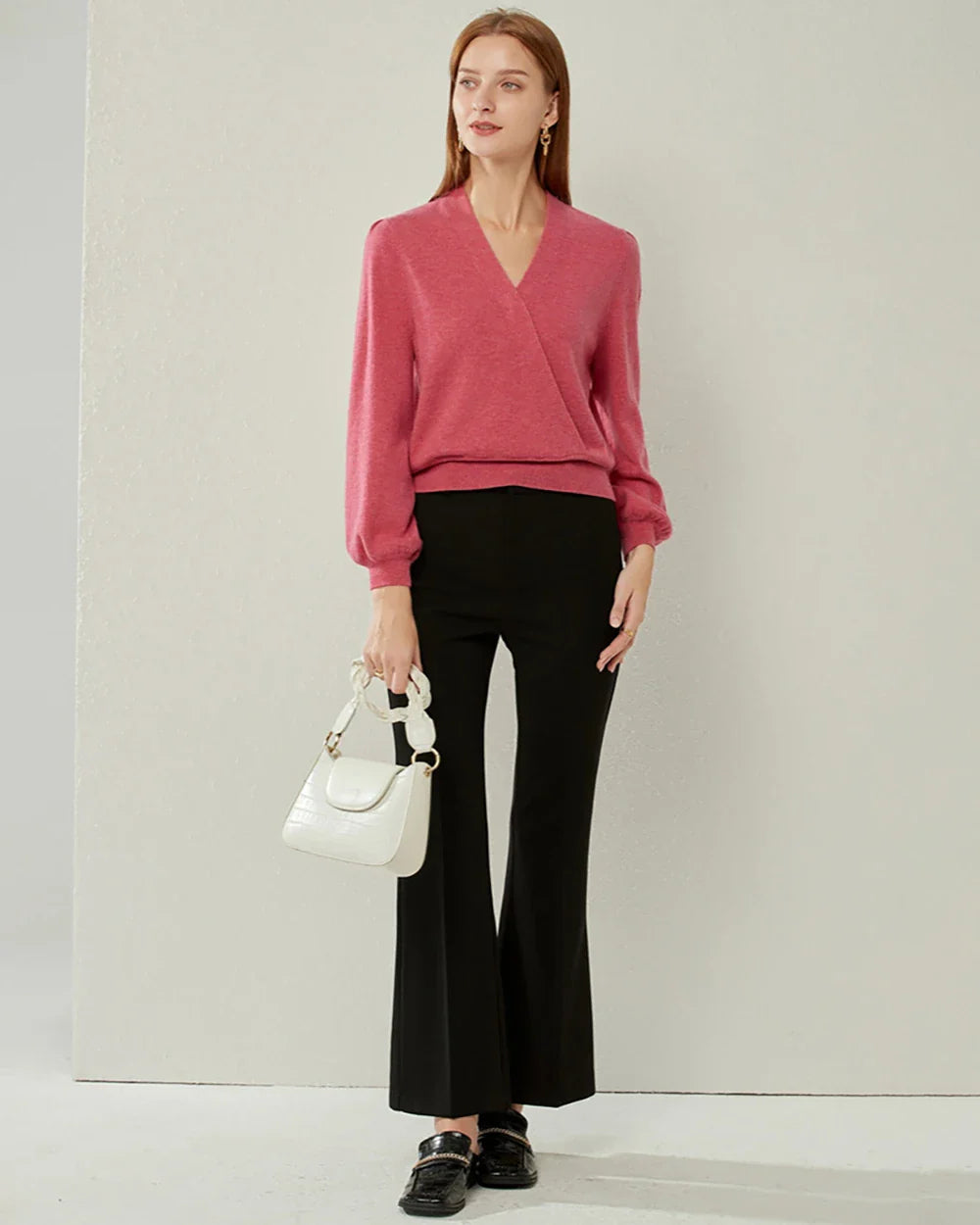 V-neck Lantern Sleeve Cashmere Sweater